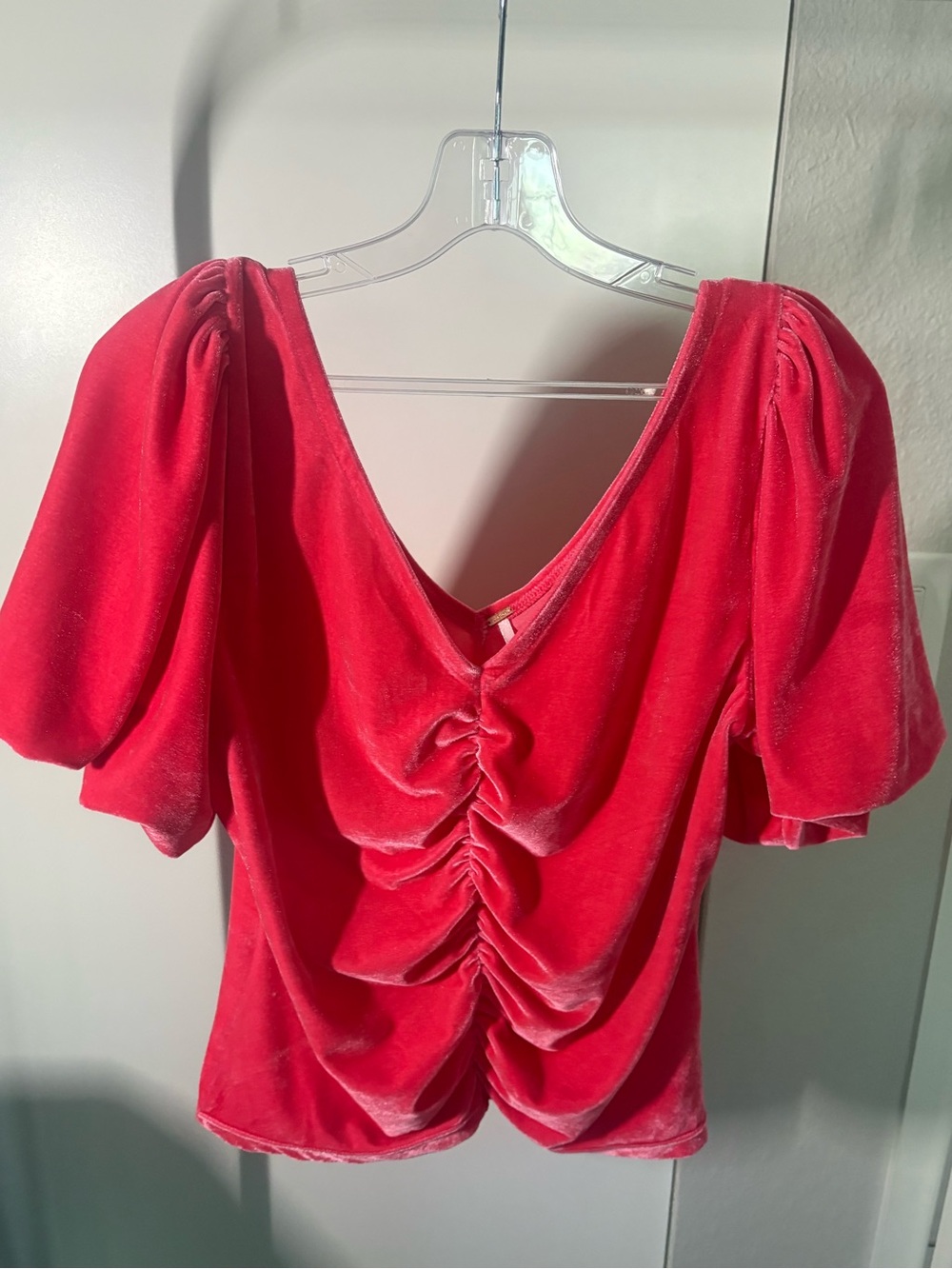Free People Barbie Pink Velvet Ruched Top